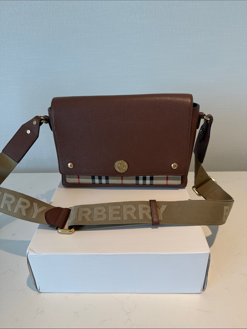 Burberry Brown Leather Messenger Bag  - Preowned